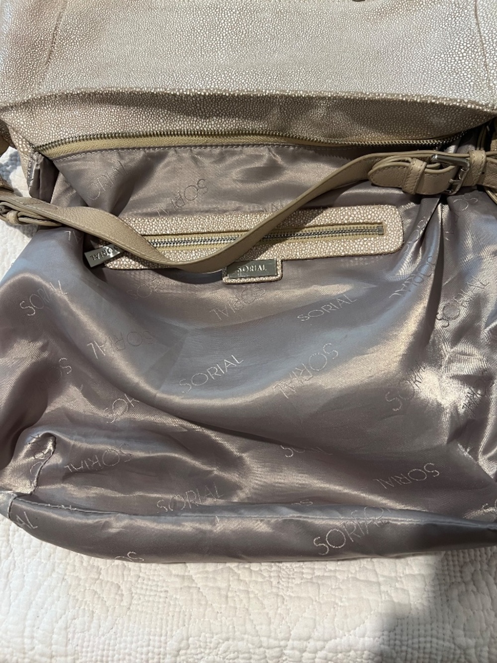 Sorial Lexi metallic taupe stingray-embossed leather hobo bag - Picture 11 of 14